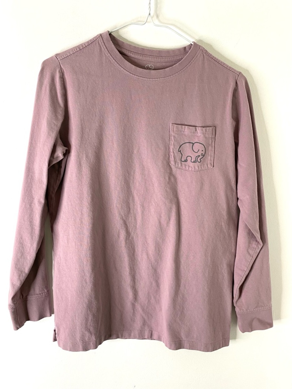 Ivory Ella Light Purple Crew Neck Long Sleeve Pocket Tee Cotton Elephant Graphic